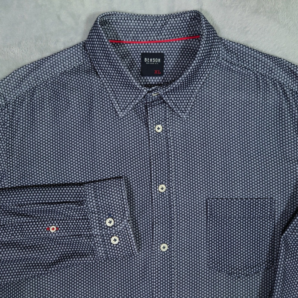 Benson Apparel One Pocket Shirt Men XL Micro Corduroy Navy Dots Button Up Cotton